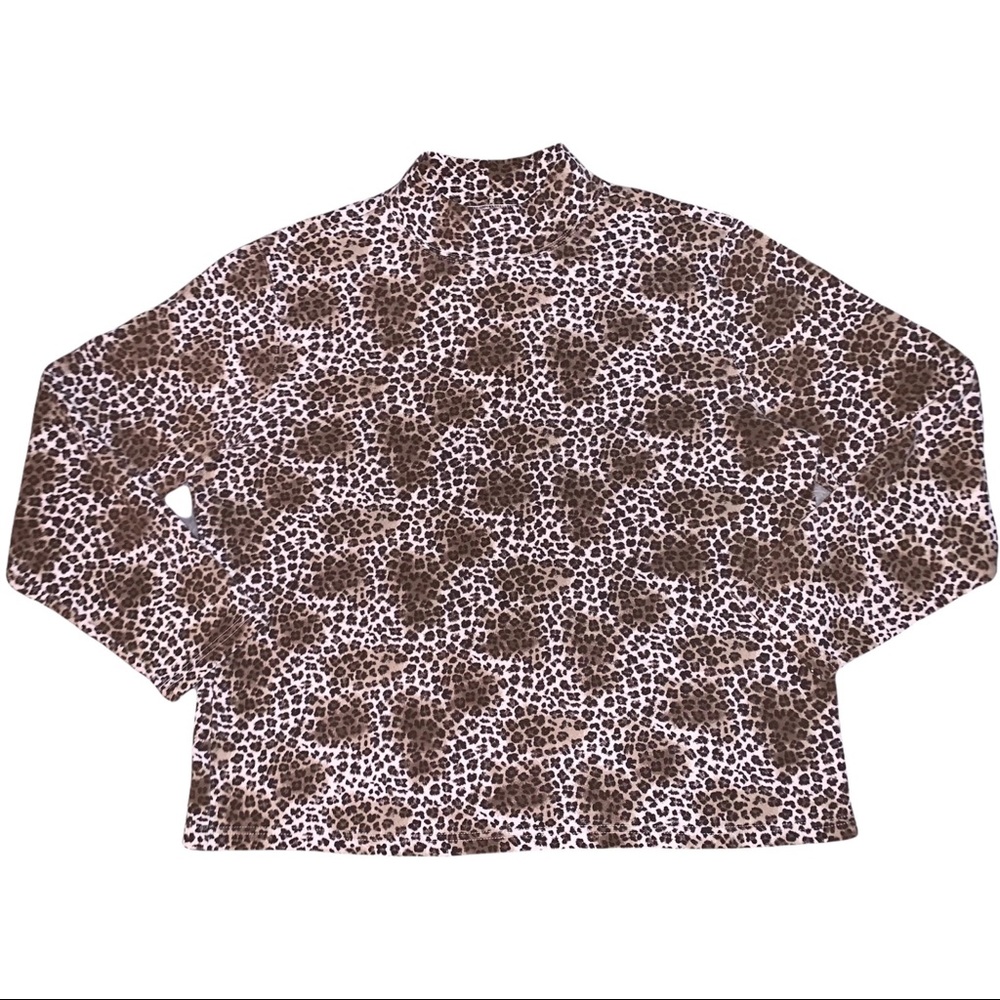 Y2K Studio Works Leopard Pattern Long Sleeve Mock Neck Top